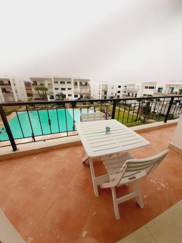 발코니/테라스, Appart Confort - 6 pers - Piscine - Plage- El Mansouria in 엘 만수리아 발코니/테라스, Appart Confort - 6 pers - Piscine - Plage- El Mansouria in 엘 만수리아