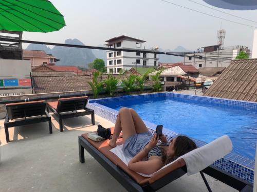 バルコニー/テラス, Vang Vieng Rivercube Hotel in ヴァンヴィエン バルコニー/テラス, Vang Vieng Rivercube Hotel in ヴァンヴィエン