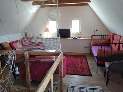 صالة مشتركة/ منطقة التلفزيون, Süßes Haus am Haff (Sußes Haus am Haff) in Grambin صالة مشتركة/ منطقة التلفزيون, Süßes Haus am Haff (Sußes Haus am Haff) in Grambin