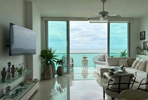 Shared lounge/TV area, Piso alto con vistas al Mar caribe in La Cazada Shared lounge/TV area, Piso alto con vistas al Mar caribe in La Cazada