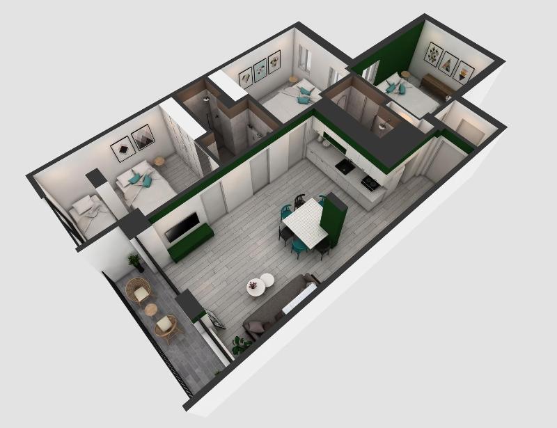 Deluxe Three-Bedroom Apartment with Balcony image 1