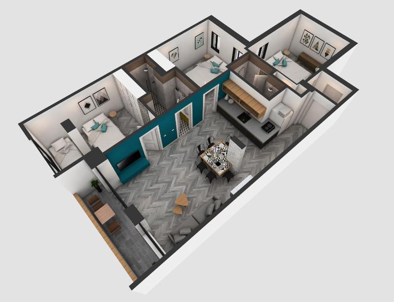 Deluxe Three-Bedroom Apartment with Balcony image 3