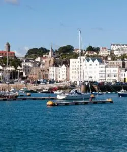 A beautiful view of St. Peter Port serviced by Guernsey Airport