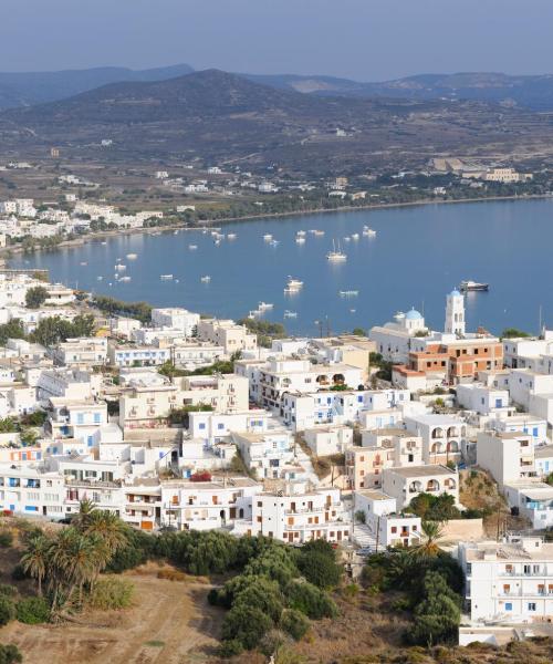 A beautiful view of Adamas serviced by Milos Island National Airport.