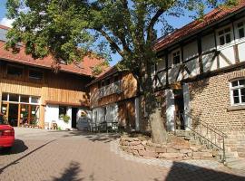 Hotel fotografie: Hof mit Fachwerkhaus und Bauwägen