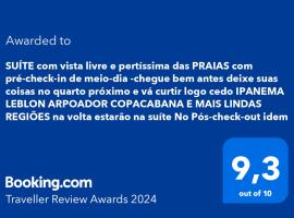 Hotelfotos: SUÍTE vista livre e pertíssima das PRAIAS IPANEMA LEBLON ARPOADOR COPACABANA e do CRISTO REDENTOR e do BONDINHO PÃO DE AÇUCAR etc com Pré Check In antes do meio-dia chegue cedo e deixe suas coisas no quarto ao lado e vá curtir logo cedo Pós Check Out idem