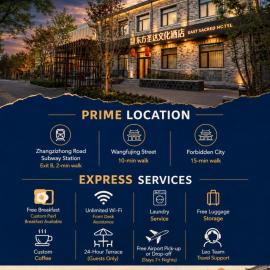 East Sacred Hotel Leo handles coverd丨2mins walk to the Metro丨Nearby Forbidden Square丨Free Pick-up for 7nights more丨Rooftop Chill