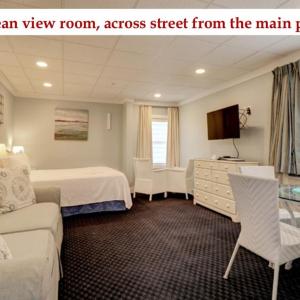 Distant ocean view. King & sofabed. Full kitchen + designated outdoor patio. Inn Building.