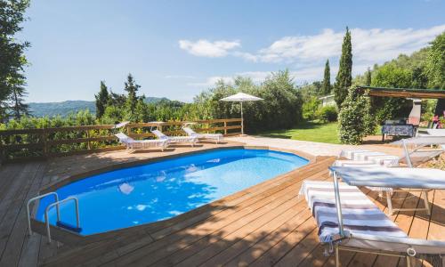 Exclusive beautiful pool house surrounded by greenery, modern, luxury finishes