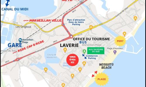 Résidence Le SUNSET Marseillan-plage, entre mer et lagune de Thau, étape vélo, famille, couple, VRP, toutou admis, jardin, parking privé gratuit, vélos, Clim, WIFI fibre gratuite, commodités, plage et piste cyclable à proximité, 6 couchages nous contacter