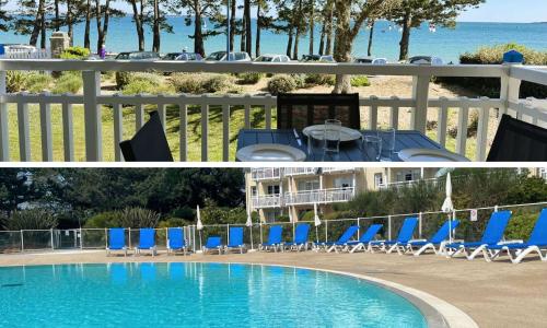 Fouesnant, appartement pieds dans l'eau, vue mer, piscine chauffée