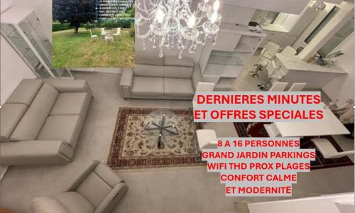 Superbe maison standing, 16 personnes, 8 grands lits, confort et grands volumes, jardin 2000m, parkings, wifi, prox plage