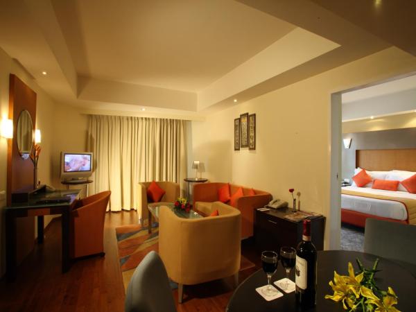 The Golkonda Hotel : photo 4 de la chambre premium suite with 20% discount on inroom dinning, happy hours 11 am to 11 pm, buy two get one free on select beverages (hard liquor only), applicable in room service and bar from 11 am to 11 pm.
