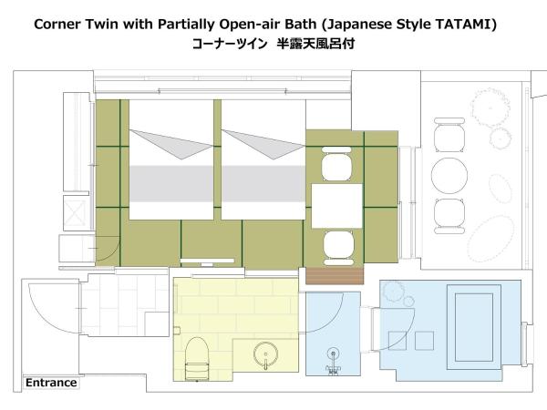 PROSTYLE RYOKAN TOKYO ASAKUSA : photo 6 de la chambre chambre d’angle lits jumeaux de style japonais avec baignoire partiellement en plein air - vue sur skytree