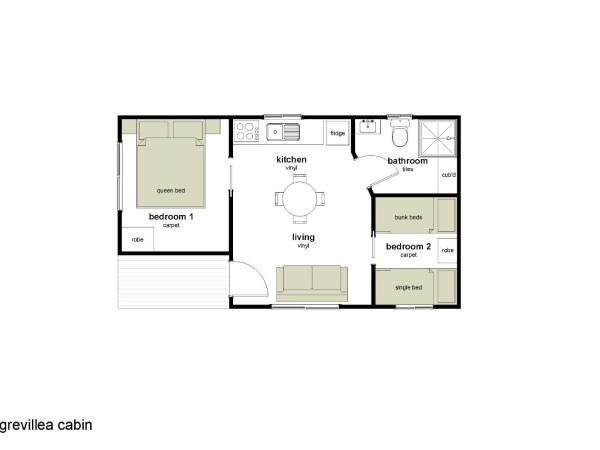 Alivio Tourist Park Canberra : photo 6 de la chambre grevillea cabin (2 bedroom)