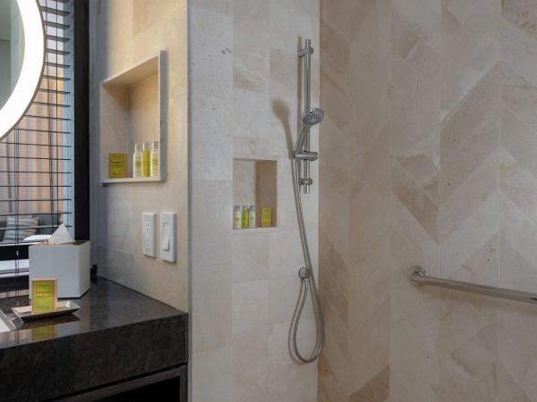 Hilton Guadalajara Midtown : photo 4 de la chambre chambre lit king-size avec douche accessible en fauteuil roulant - adaptée aux personnes à mobilité réduite