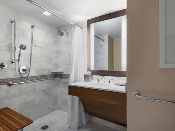 Hilton Salt Lake City Center : photo 4 de la chambre chambre lit king-size avec douche accessible en fauteuil roulant - adaptée aux personnes à mobilité réduite