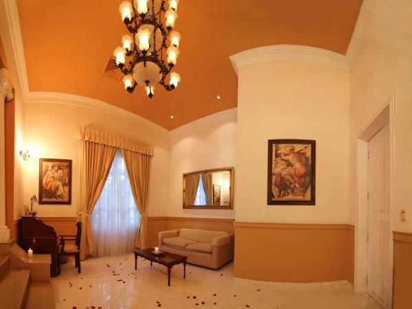 Hotel Boutique La Mision De Fray Diego : photo 8 de la chambre suite principale avec 1 lit king-size et baignoire spa - vue sur jardin