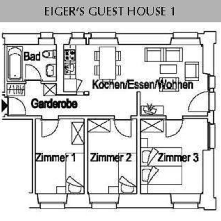 Eiger Guest House - Grindelwald - Apartment mit 3 Schlafzimmern im Erdgeschoss - Chalet Eiger - 2