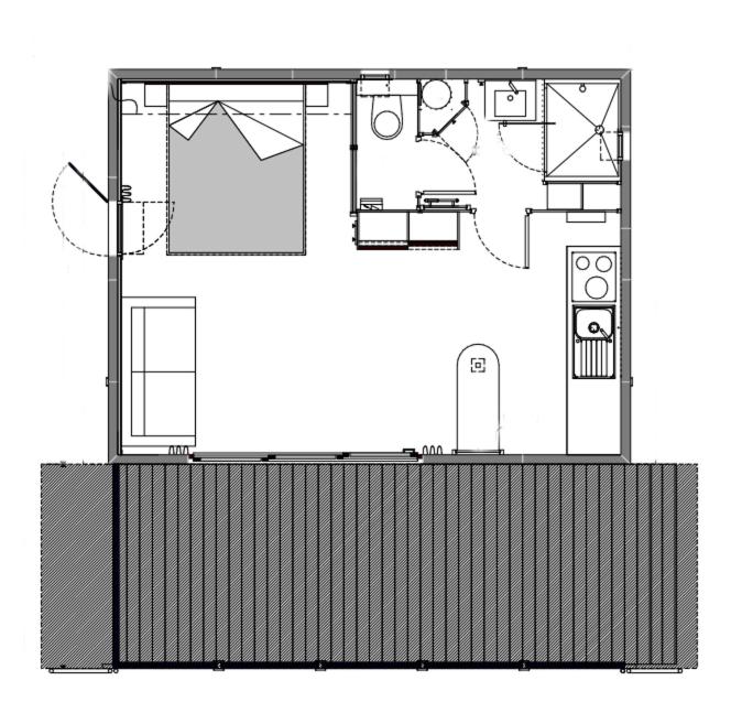 Camping Mas De Pierredon - Chalet Hotelier - 2 personnes, Draps tissus et serviettes fournis, TV et climatisation, terrasse couverte - 3