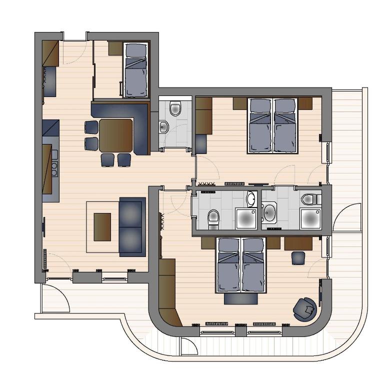 Das Grünholz Aparthotel - Großes Apartment mit 2 Schlafzimmern mit Balkon - 11