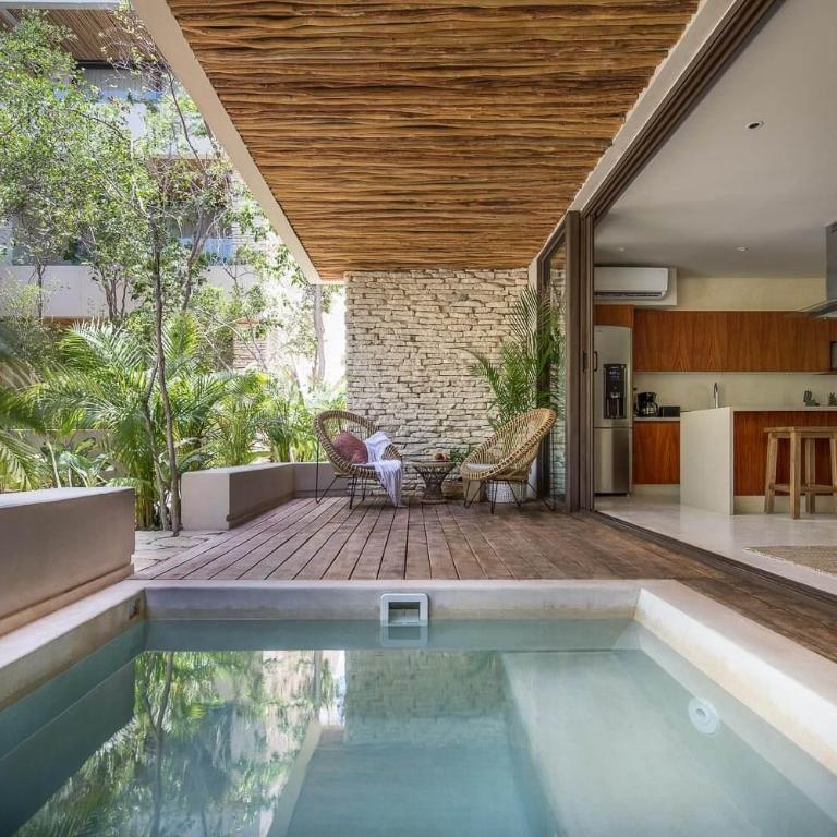 Copal Tulum Hotel - Apartamento Jungle de lujo de 2 dormitorios con piscina privada y vistas al jardín - 1 cama extragrande, 2 camas individuales y 1 sofá cama extragrande - 8