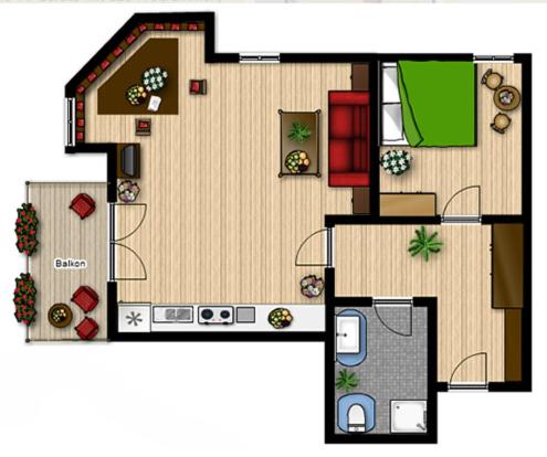 Sportpension Bergblick - Apartment mit 1 Schlafzimmer und Balkon - 2
