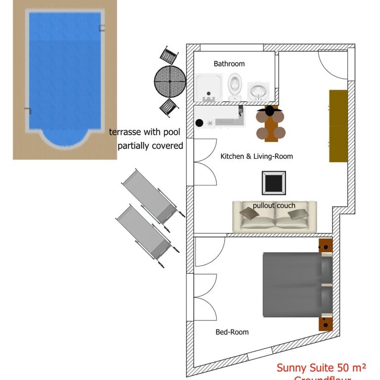 Room 4 & 5 Apartments - Deluxe Apartment mit separatem Schlafzimmer, Terrasse und direktem Zugang zum Pool - 5