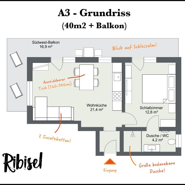 Ribisel Apartments für Familien - Alpentherme inklusive! - Apartment mit 1 Schlafzimmer und Dusche - 15