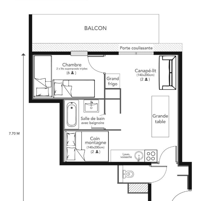 RisoulSki Antarès - Piscine et Sauna - Appartement 100 - 6 à 10 Personnes - 1er Étage - 40 m² - 1 Chambre - Vue sur Montagne - 13