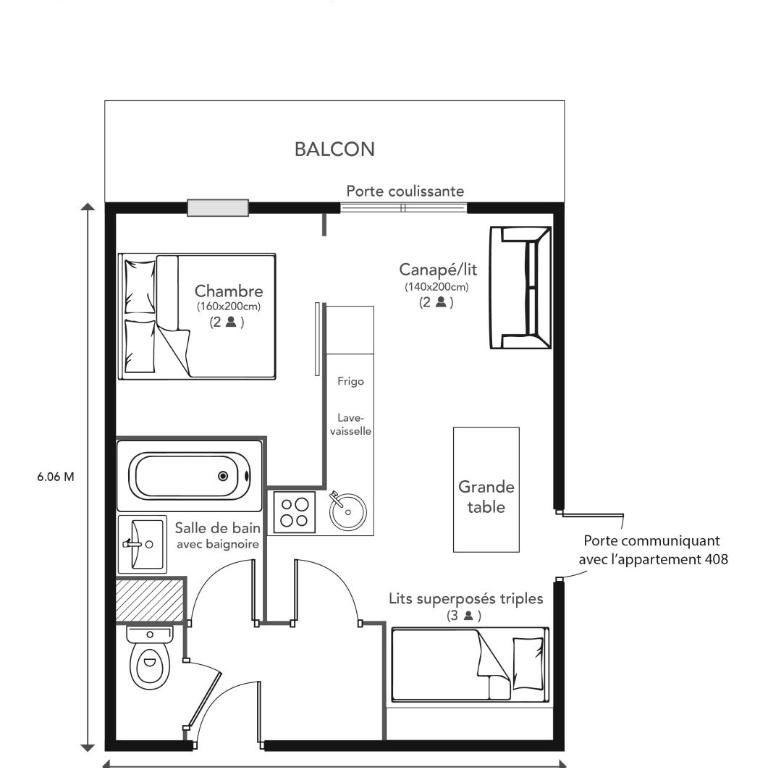 RisoulSki Antarès - Piscine et Sauna - Appartement 410 - 5 à 7 Personnes - 4e Étage - 34 m² - 1 Chambre - Vue sur Rue - 20