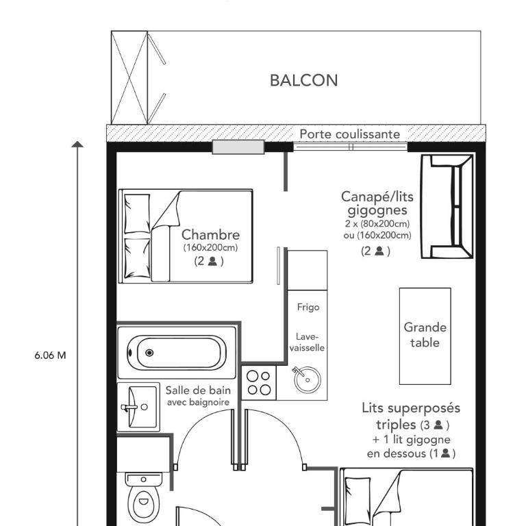 RisoulSki Antarès - Piscine et Sauna - Appartement 204 - 5 à 8 Personnes - 2e Étage - 34 m² - 1 Chambre - 16