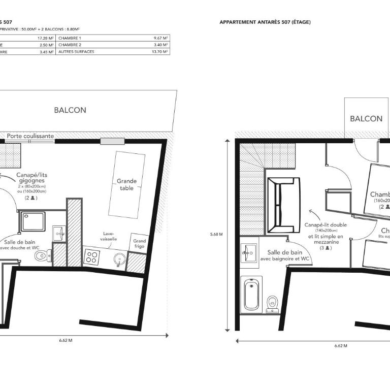 RisoulSki Antarès - Piscine et Sauna - Duplex 507 - 6 à 10 Personnes - 5e Étage - 50 m² - 2 Chambres - Vue sur Montagne - 22