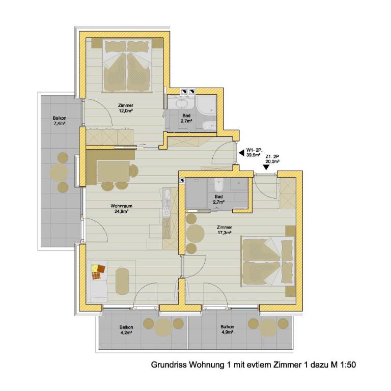 B&B - Apartments Sunnwies - Apartment mit 2 Schlafzimmern (4 Erwachsene) mit Balkon - Neubau - 1