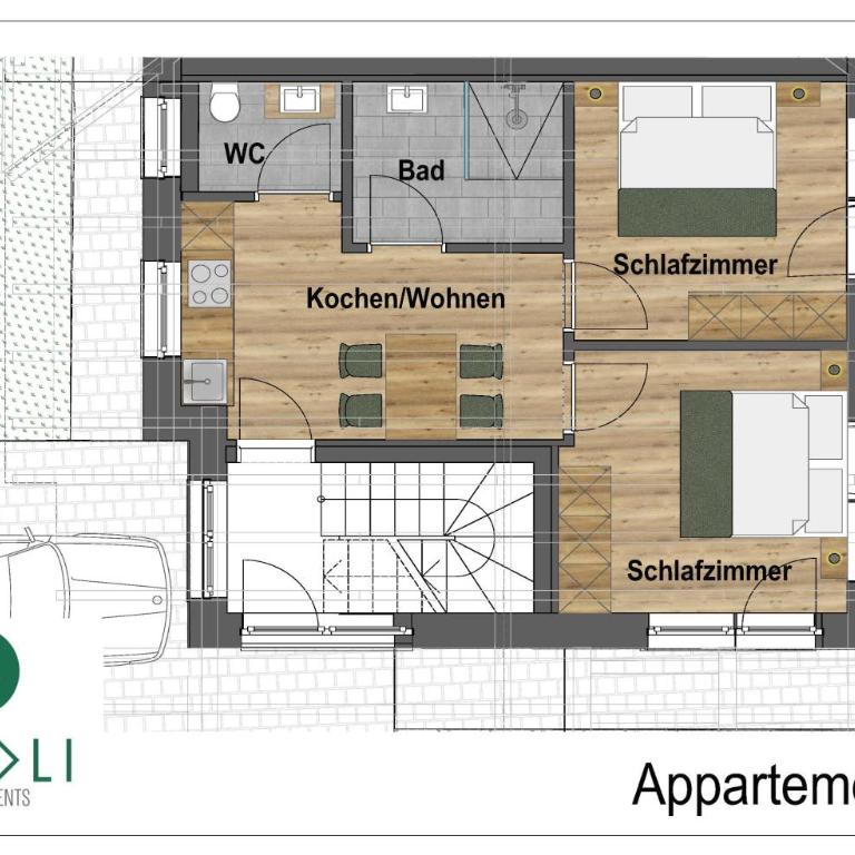 Tiroli - Apartment mit 2 Schlafzimmern und Dusche - 14