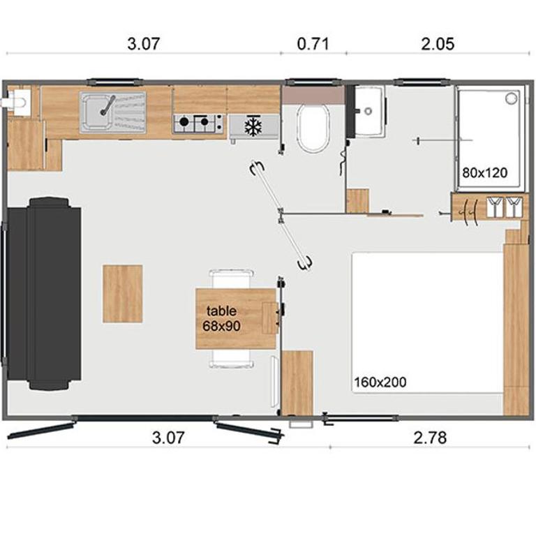 Camping Le Bellevue - Mobile Home Grand Confort 1 Chambre - 2 Personnes - 2