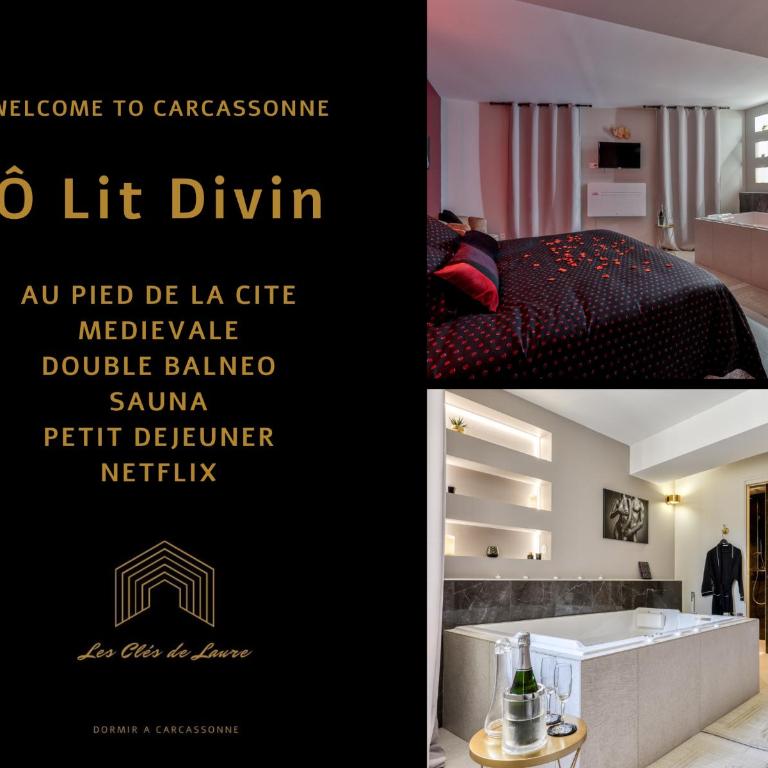 Les Gîtes de Laure - O Lit Divin, Instant de volupté, BALNEO SAUNA, Climatisation, 160m de la Cité Médiévale - Superior Apartment mit Sauna - 26