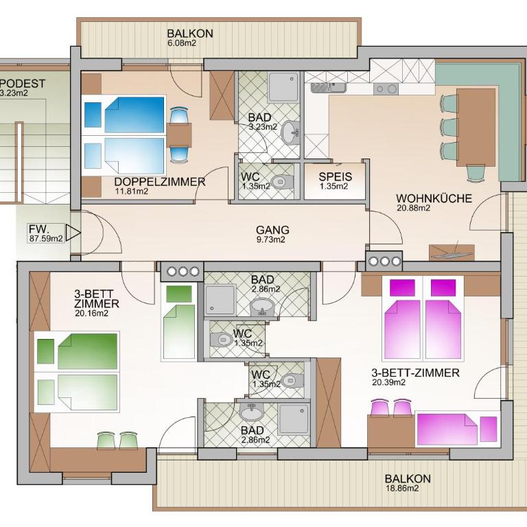 Gästehaus Christoph - Apartment mit 3 Schlafzimmern - 6