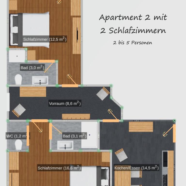 Apart Berghof Steinbock - Apartment mit 2 Schlafzimmern - 20