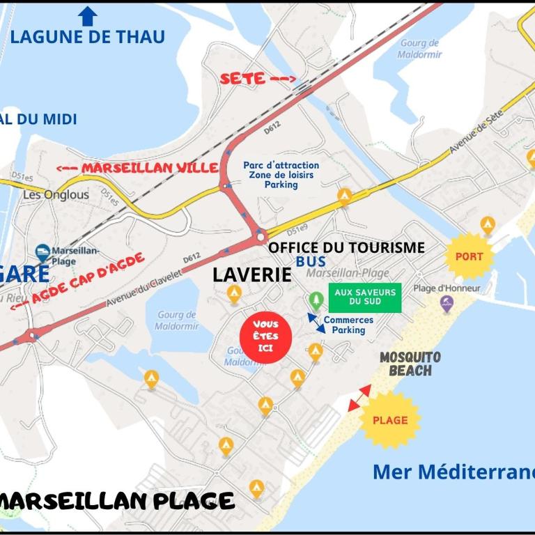 Résidence Le SUNSET Marseillan-plage, entre mer, canal du midi et lagune de Thau, étape vélo, famille, couple, VRP, toutou admis, jardin, parking privé gratuit, vélos, Clim, WIFI fibre gratuite, commodités, plage et piste cyclable à proximité - Apartamento de 2 dormitorios - 1