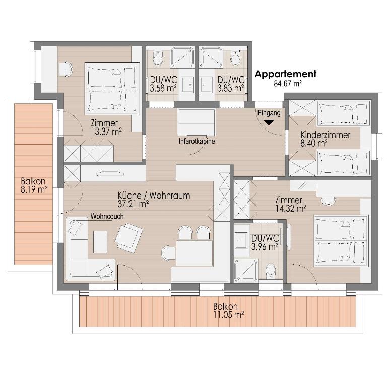 Lux Appartements - Apartment mit 3 Schlafzimmern und Balkon - 6