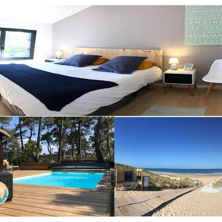 Chambre Cap-Ferret-Piscine chauffée-Villa Sylhengui - Chambre Double ou Lits Jumeaux - Vue sur Piscine - 1