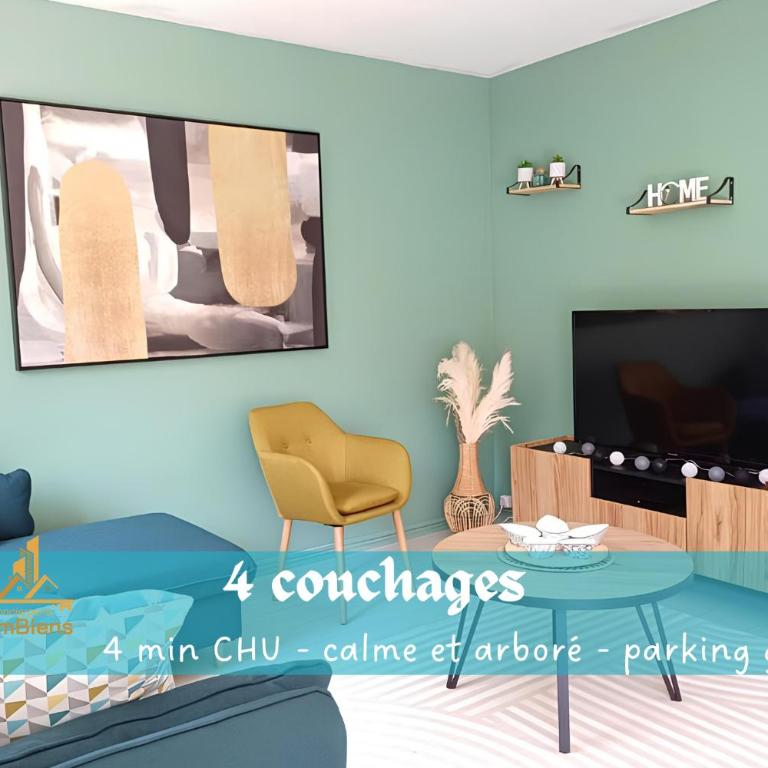 Proche CHU - 4 couchages - Parking gratuit - Local vélo - Appartamento con 2 Camere da Letto - 1