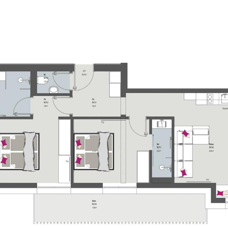 Aparthotel Dorf570 - Apartment mit 2 Schlafzimmern und Balkon - 9