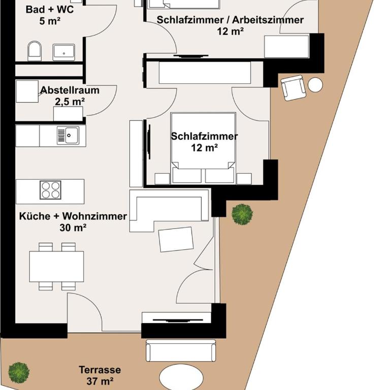 Luxusapartment mit 40 qm Terrasse, E-Parkplatz und Parkplatz - Apartment mit 2 Schlafzimmern und Terrasse - 54