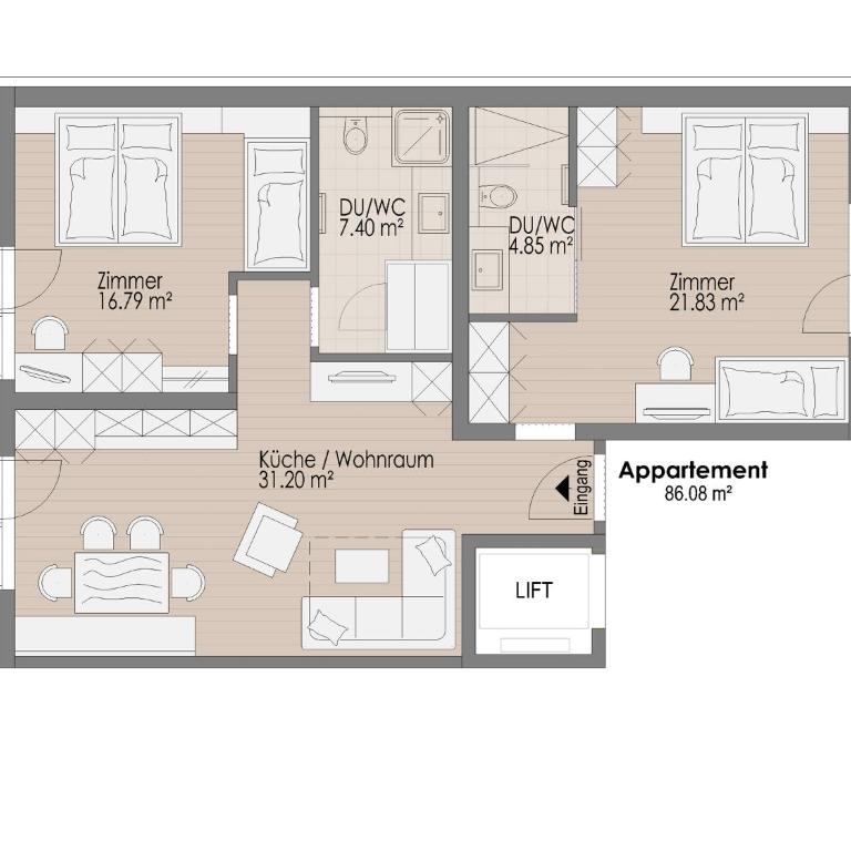 Lux Appartements - Apartment mit 2 Schlafzimmern und Balkon - 5