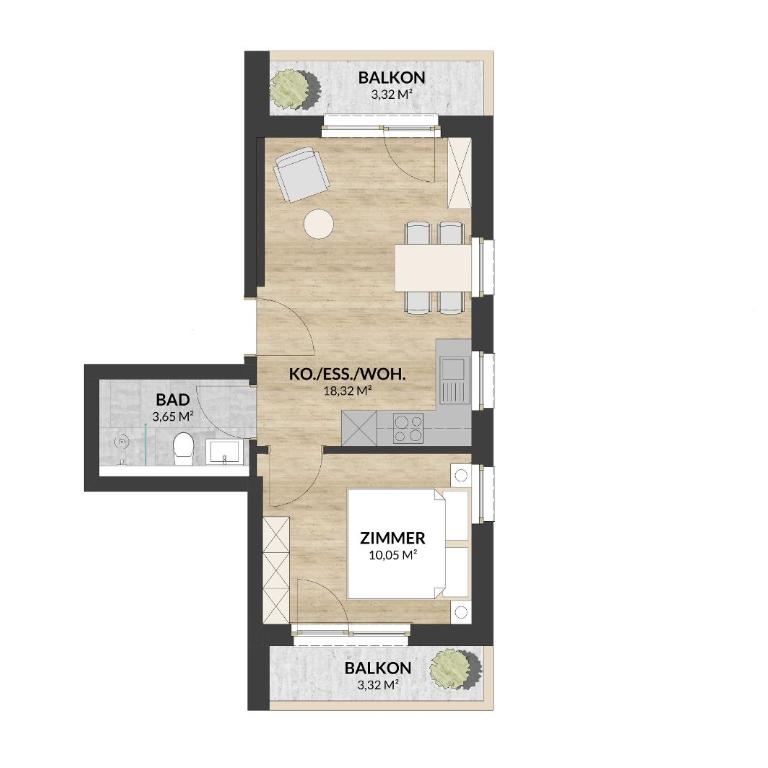 A CASA Türkis - Apartment mit 1 Schlafzimmer und Balkon - 4