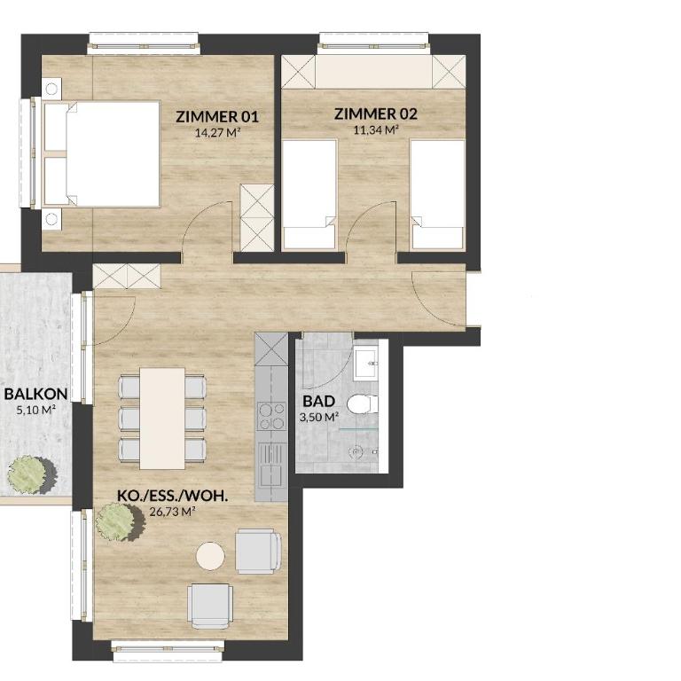 A CASA Türkis - Apartment mit 2 Schlafzimmern und Balkon - 4