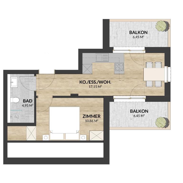 A CASA Türkis - Apartment mit 1 Schlafzimmer und Balkon - 4
