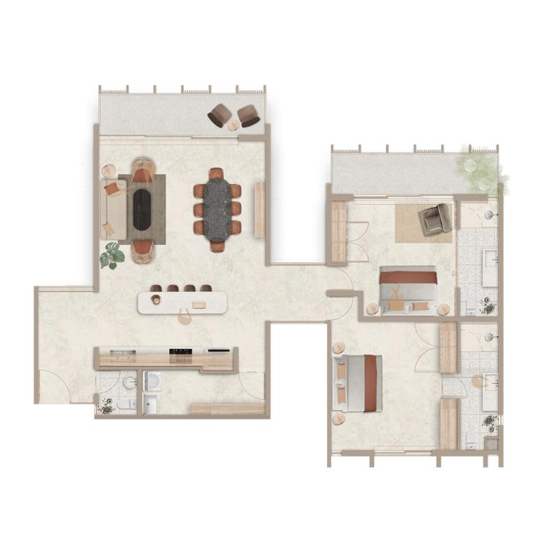 Divine 2BR w Pool Gym Yoga Classes Restaurant - One-Bedroom Apartment - 60